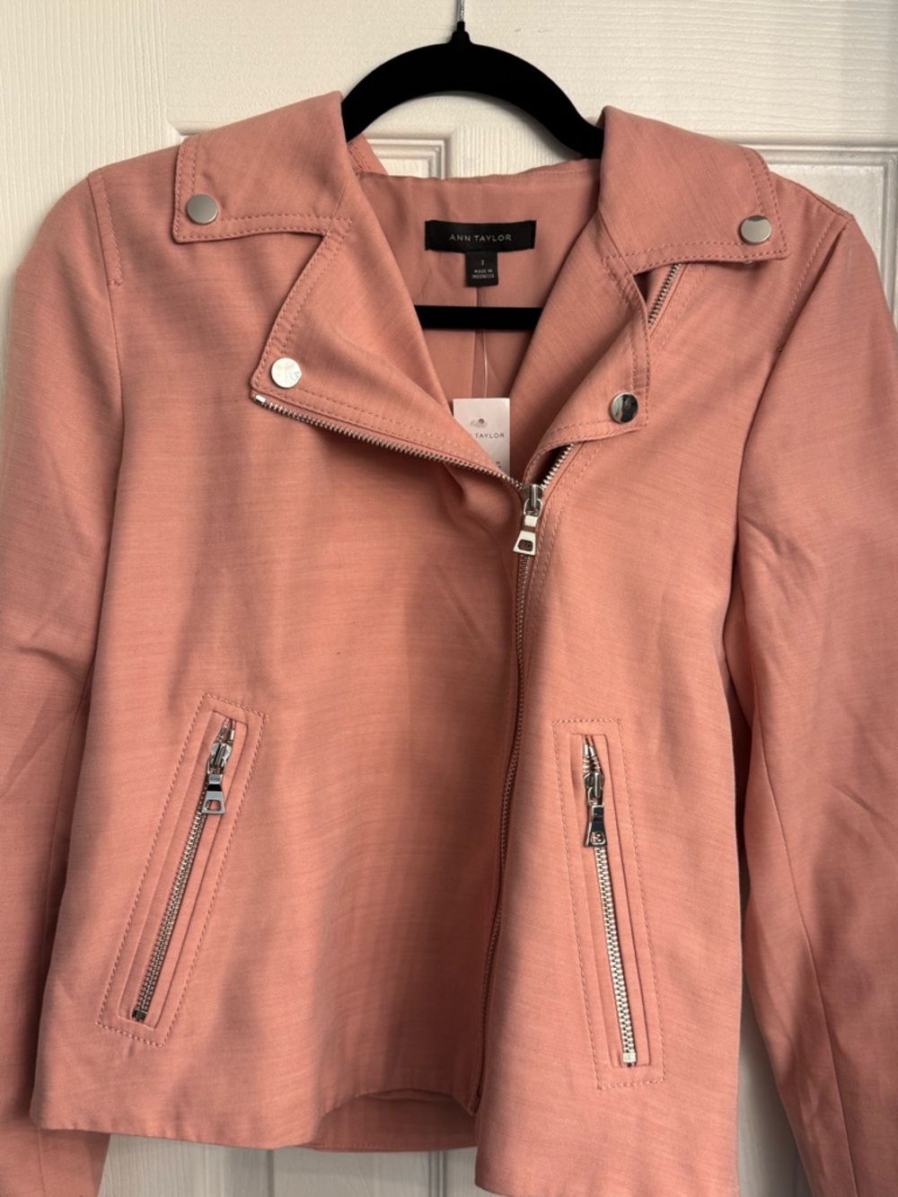 Ann Taylor Blush Pink Zip-Front Moto Jacket